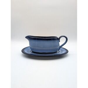 Sango Nova Blue Gravy Boat Underplate Saucer 4934 Glazed Stoneware Vintage EUC